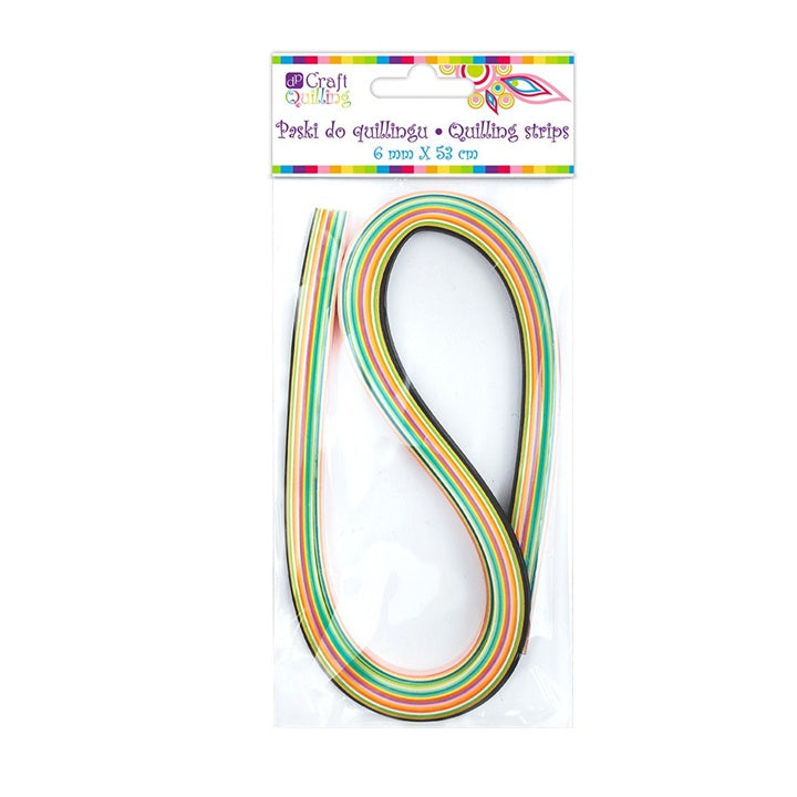 Papirne trake za quilling širine 6 mm u nježnim pastelnim nijansama, pakovanje od 108 komada za kreativne radove.