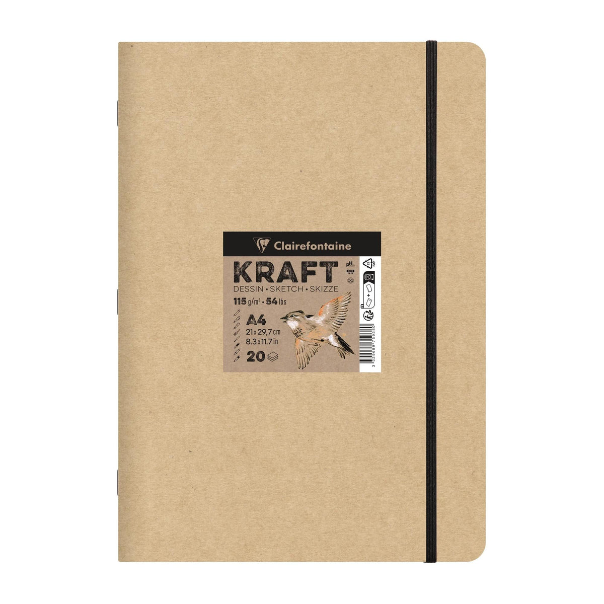 Papirni blok Kraft CLAIREFONTAINE 115 g/m² – A5 – A4 / 20 listov