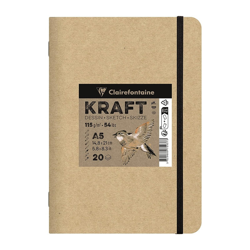 Papirni blok Kraft CLAIREFONTAINE 115 g/m² – A5 – A4 / 20 listov