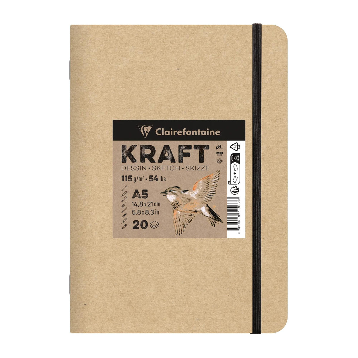 Papirni blok Kraft CLAIREFONTAINE 115 g/m² – A5 – A4 / 20 listov