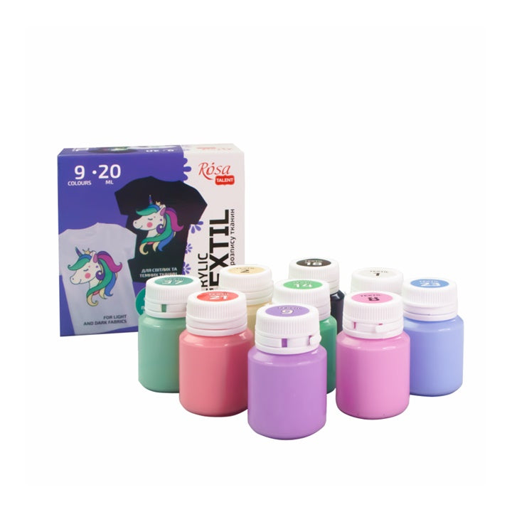 Kutija sa 9 ROSA pastelnih boja za oslikavanje tekstila, zapremina 20 ml