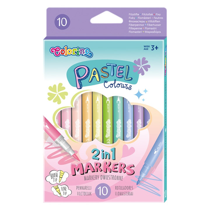 Pakovanje od 10 Colorino obostranih flomastera u pastelnim bojama za crtanje i kreativno izražavanje.