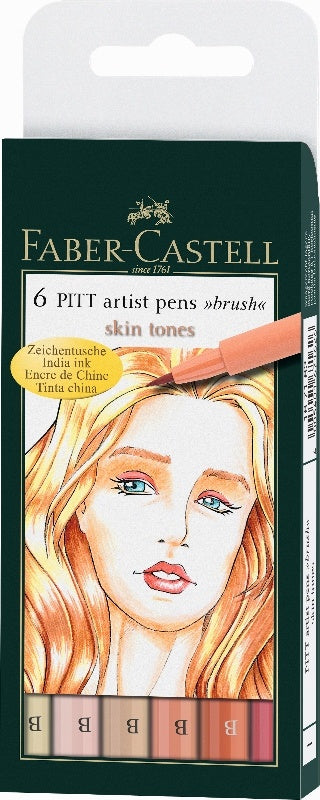 Set od 6 PITT umjetničkih flomastera u nijansama kože za precizno crtanje i ilustracije.