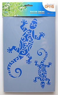 Plastična šablona dimenzija 20x30 cm sa motivom guštera za kreativno crtanje i dekoraciju.