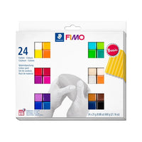 Set FIMO Soft polimerne gline u 24 osnovne boje, pakovanje od 25g po komadu, idealno za modeliranje i kreativne radove.