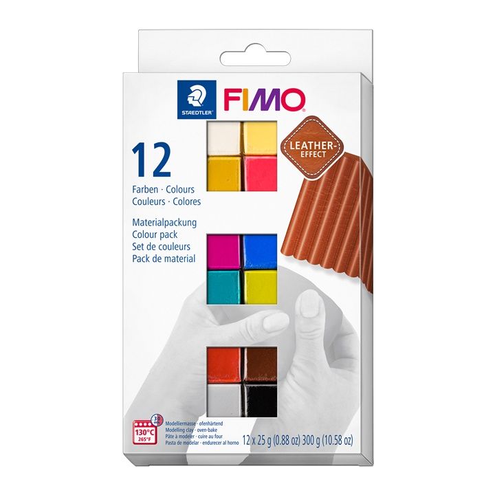 Set FIMO Leather Effect polimerne mase od 12 boja po 25g za kreativno oblikovanje predmeta sa efektom kože.
