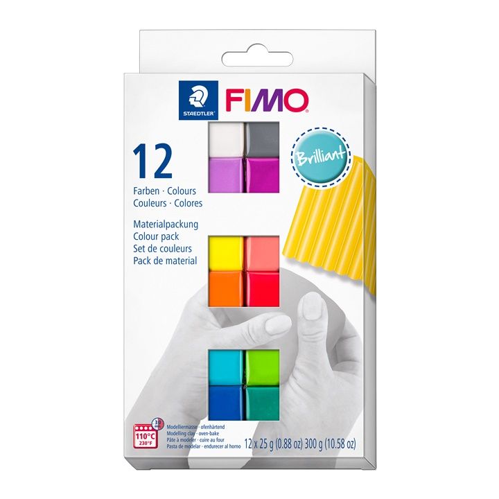 Set FIMO Soft polimerne mase sa 12 blokova od 25g u živopisnim bojama za modeliranje i kreativni rad.