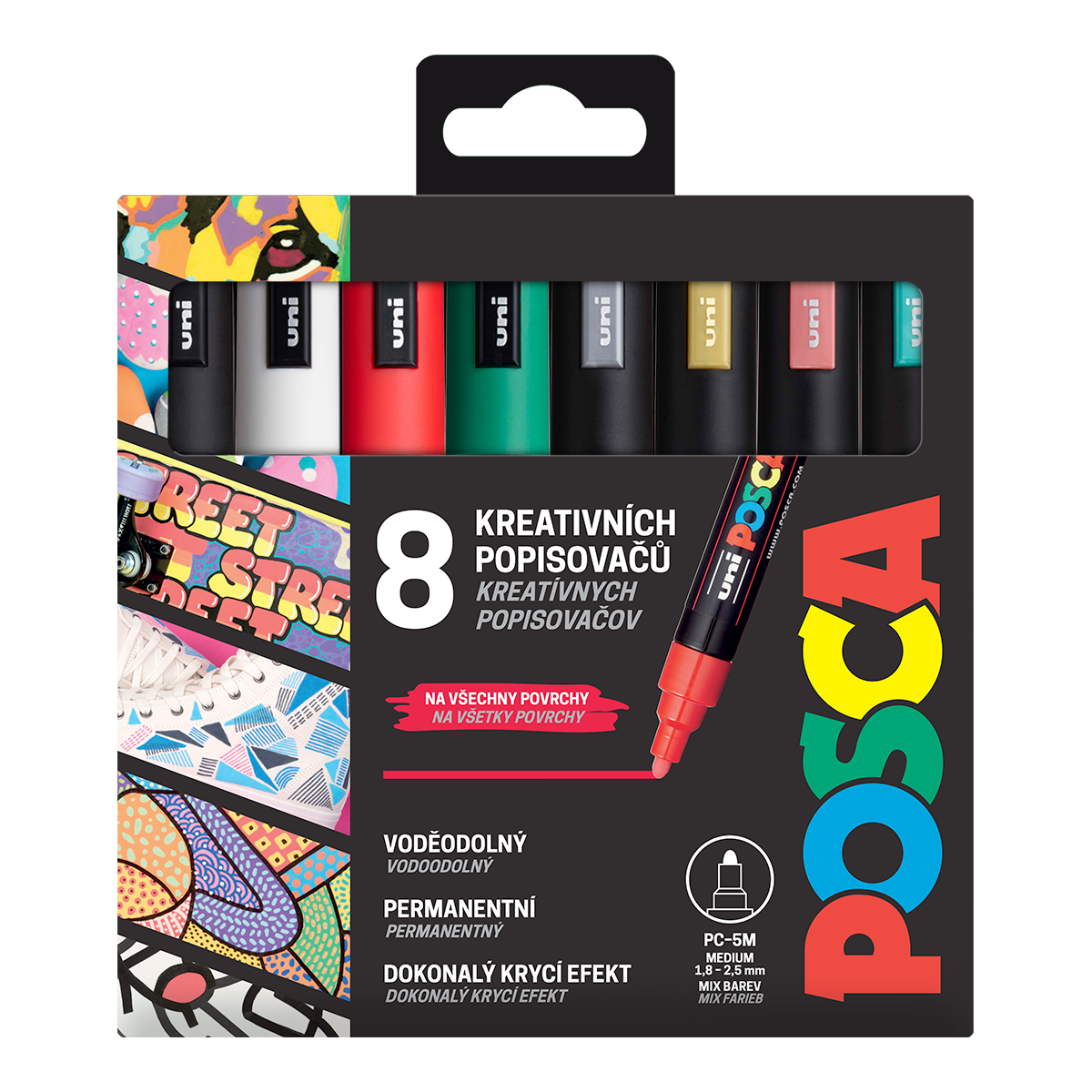 Posca set markera PC-5M CHRISTMAS, 1,8 - 2,5 mm, praznične boje - 8 kom