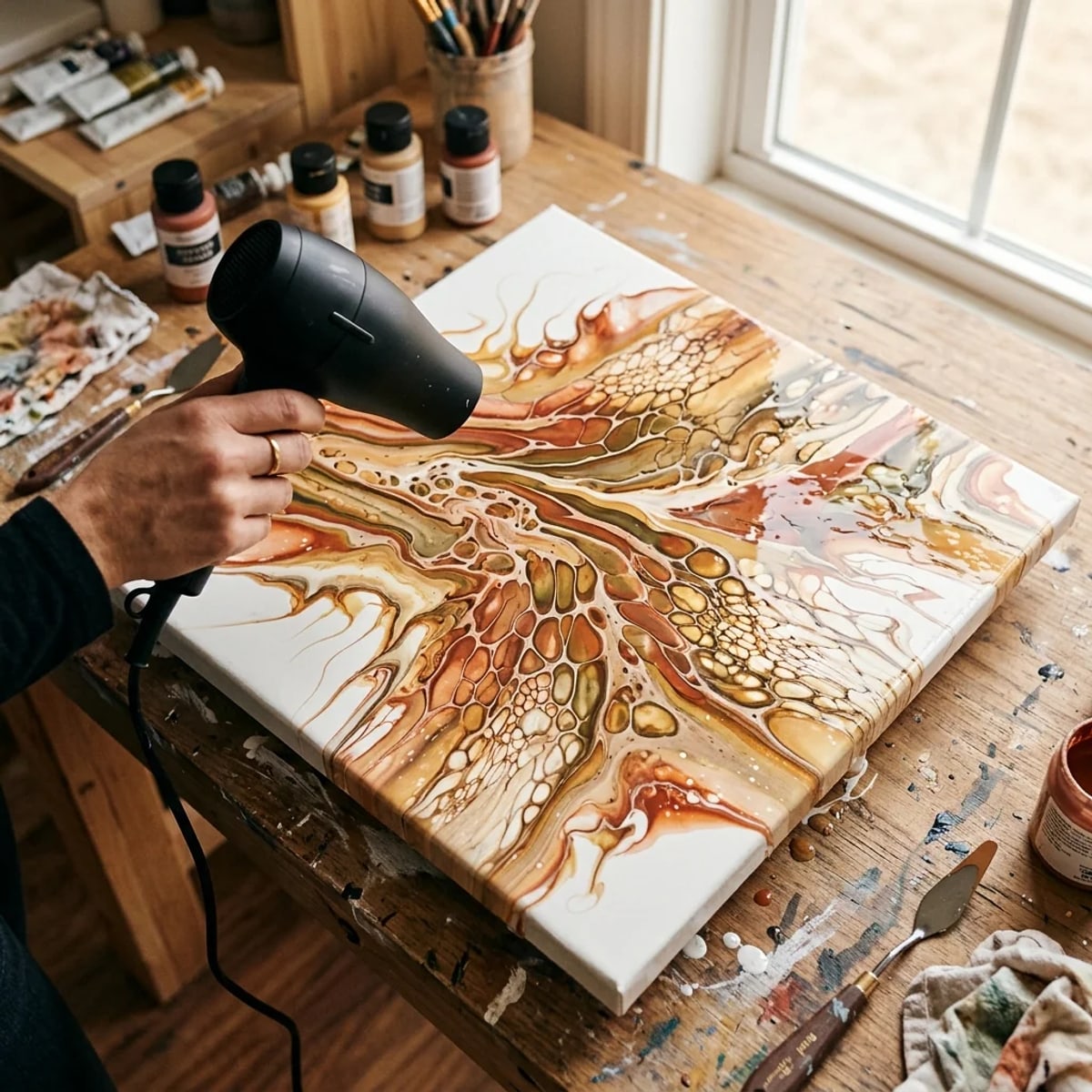 Tehnika Dutch pour — boja s medijem ARTMIE Abstract waves razduhana fenom