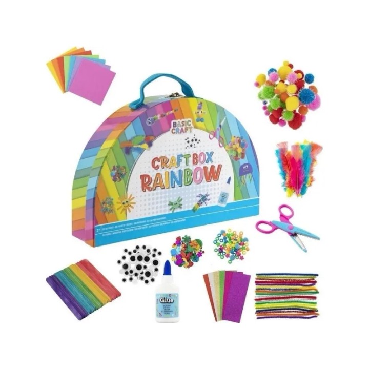 Rainbow Craft Box set sa raznobojnim materijalima za kreativno stvaranje i umjetničke projekte.