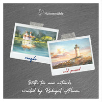 Otvorena kutija Hahnemühle WatercolourBox sa 30 listova papira za akvarel tehniku.