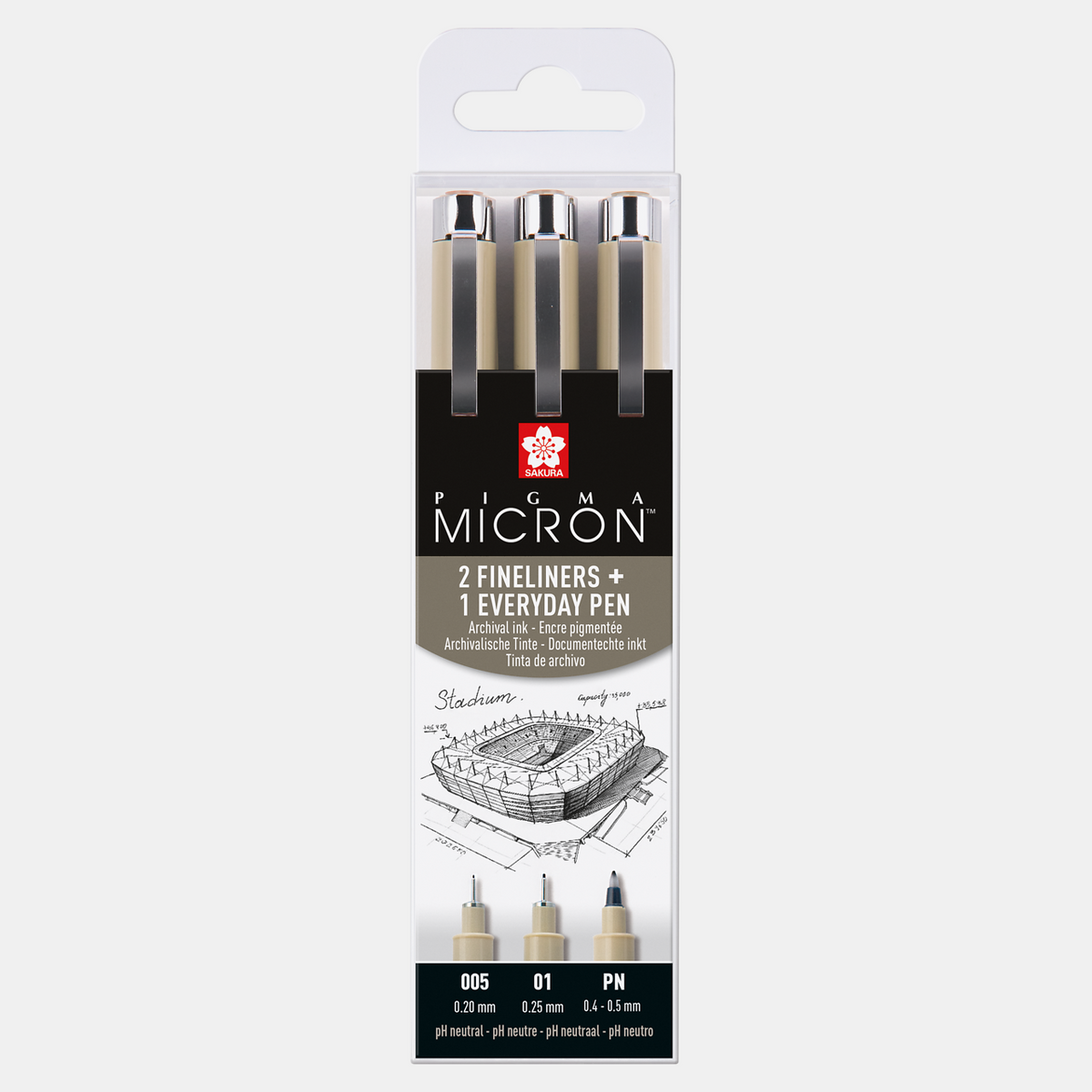 Set tehničkih olovaka SAKURA Pigma Micron Arhitektura 3 kom - 005, 01, PN Black