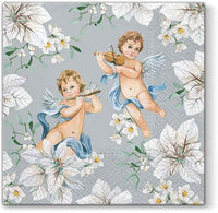 Salveta za dekupaž Angels in Flowers sa motivom anđela okruženih cvijećem, idealna za kreativne radove.