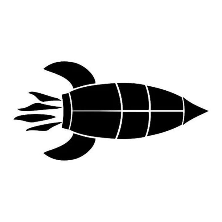 Samoljepljiva šablona Raketa dimenzija 7 x 10 cm za kreativno ukrašavanje i umjetničke projekte.