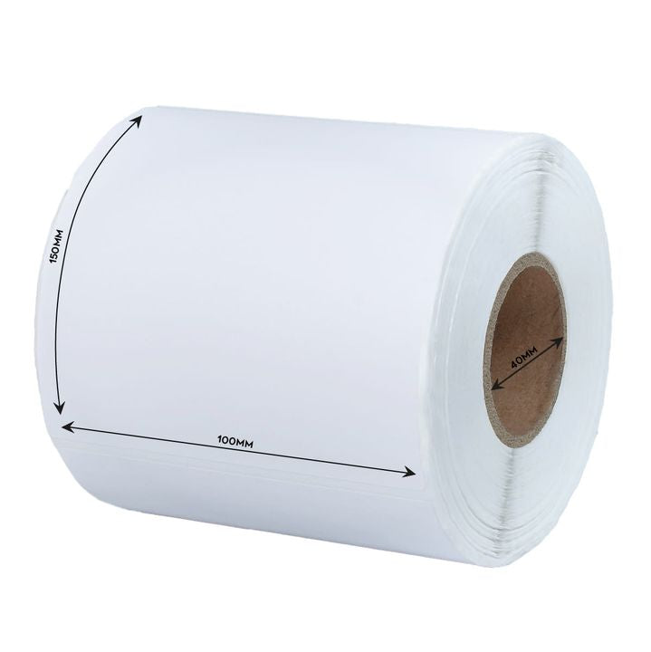 Detaljan prikaz bijele termo etikete 100x150 mm pogodne za štampanje otpremnica i naljepnica.