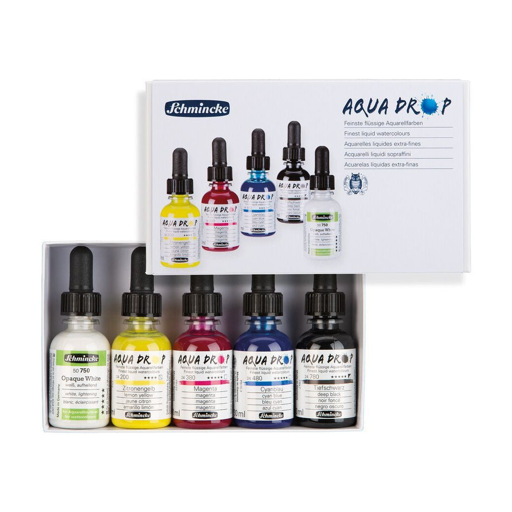 Schmincke AQUA DROP set u kartonskom pakovanju, 5 x 30 ml (primarne boje) + pokrivna bijela