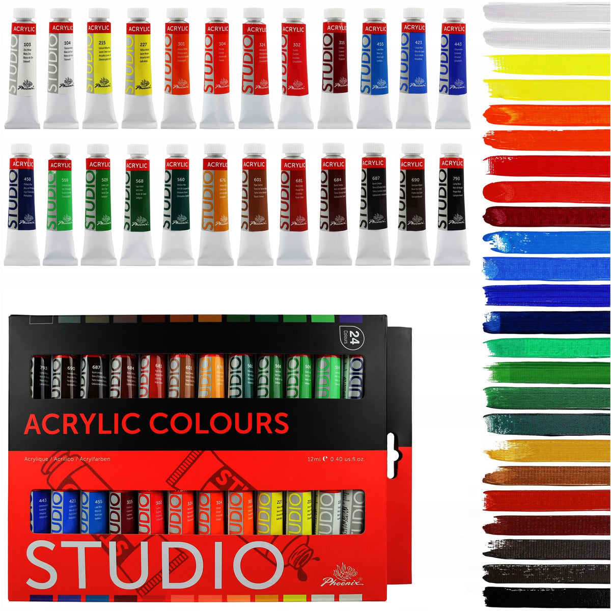 Set 12 akrilnih boja Phoenix, 12–24 x 12 ml