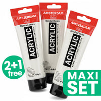 Set od tri Amsterdam akrilne boje, uključujući dvije kupljene i jednu gratis Titan bijelu nijansu.