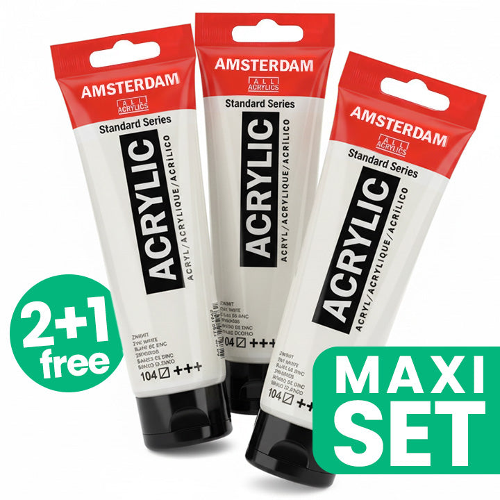 Set od tri Amsterdam akrilne boje, uključujući dvije kupljene i jednu gratis Titan bijelu nijansu.
