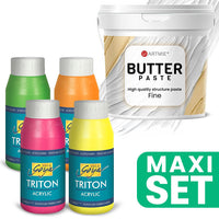 Set ARTMIE Butter 3D paste i TRITON akrilnih boja u fluorescentnim nijansama za kreativno slikanje.