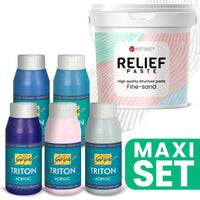 Set ARTMIE Relief 3D paste i TRITON akrilnih boja u hladnim nijansama, pet pakovanja od 750 ml za umjetnike.
