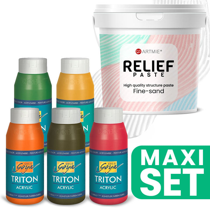 Set ARTMIE Relief 3D paste i TRITON akrilnih boja u toplim nijansama, 5x750 ml za umjetničko stvaralaštvo.