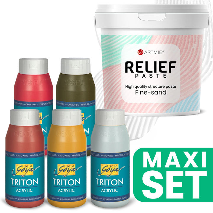 Set ARTMIE Relief 3D paste i TRITON akrilnih boja u pet zemljanih nijansi od 750 ml za umjetničko stvaralaštvo.