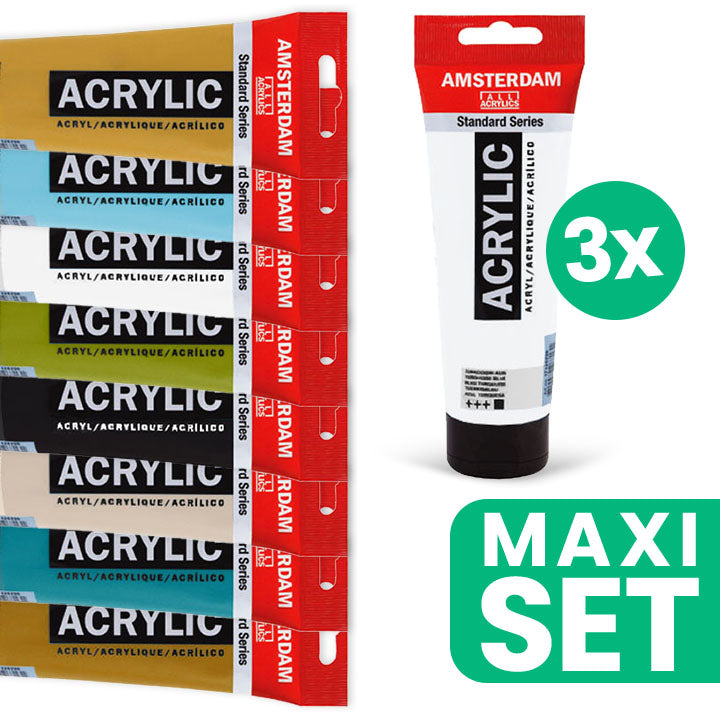 Set od 8 omiljenih Amsterdam akrilnih boja i 3 tube titan bijele boje od 120 ml za umjetnike.