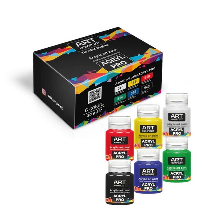 Set od šest akrilnih boja ACRYL PRO Kompozit u tubama od 20 ml za umjetničko slikanje.