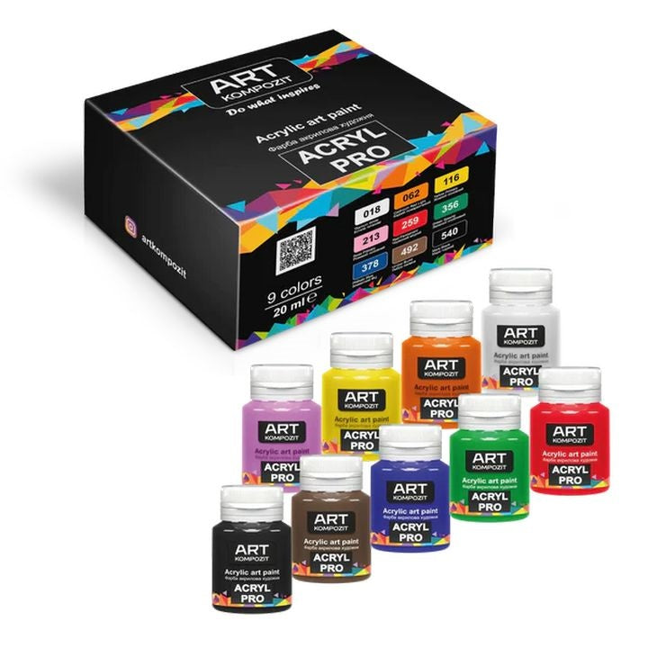 Set od devet ACRYL PRO Kompozit akrilnih boja u tubama od 20 ml za umjetničko slikanje.