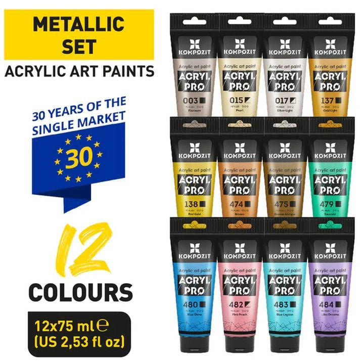 Detaljan prikaz tuba ACRYL PRO METALLIC akrilnih boja od 75 ml.