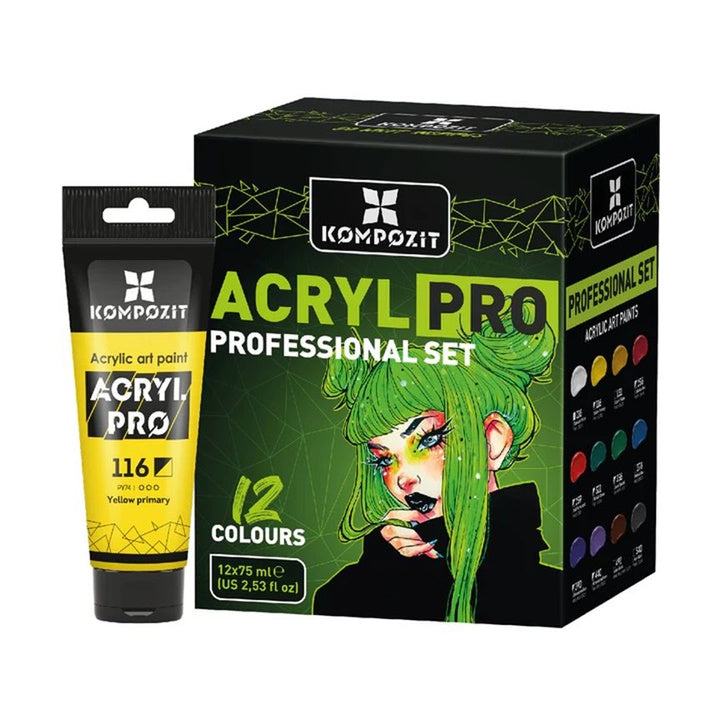 Set ACRYL PRO PROFESSIONAL akrilnih boja sa 12 tuba od 75 ml u originalnom pakovanju