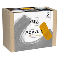 Set od šest KREUL Triton Base & Neutral Colors akrilnih boja u pakovanjima od 750 ml za umjetničko slikanje.