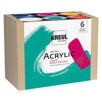 Set od šest KREUL Triton Modern Mix akrilnih boja u bocama od 750 ml na bijeloj pozadini.