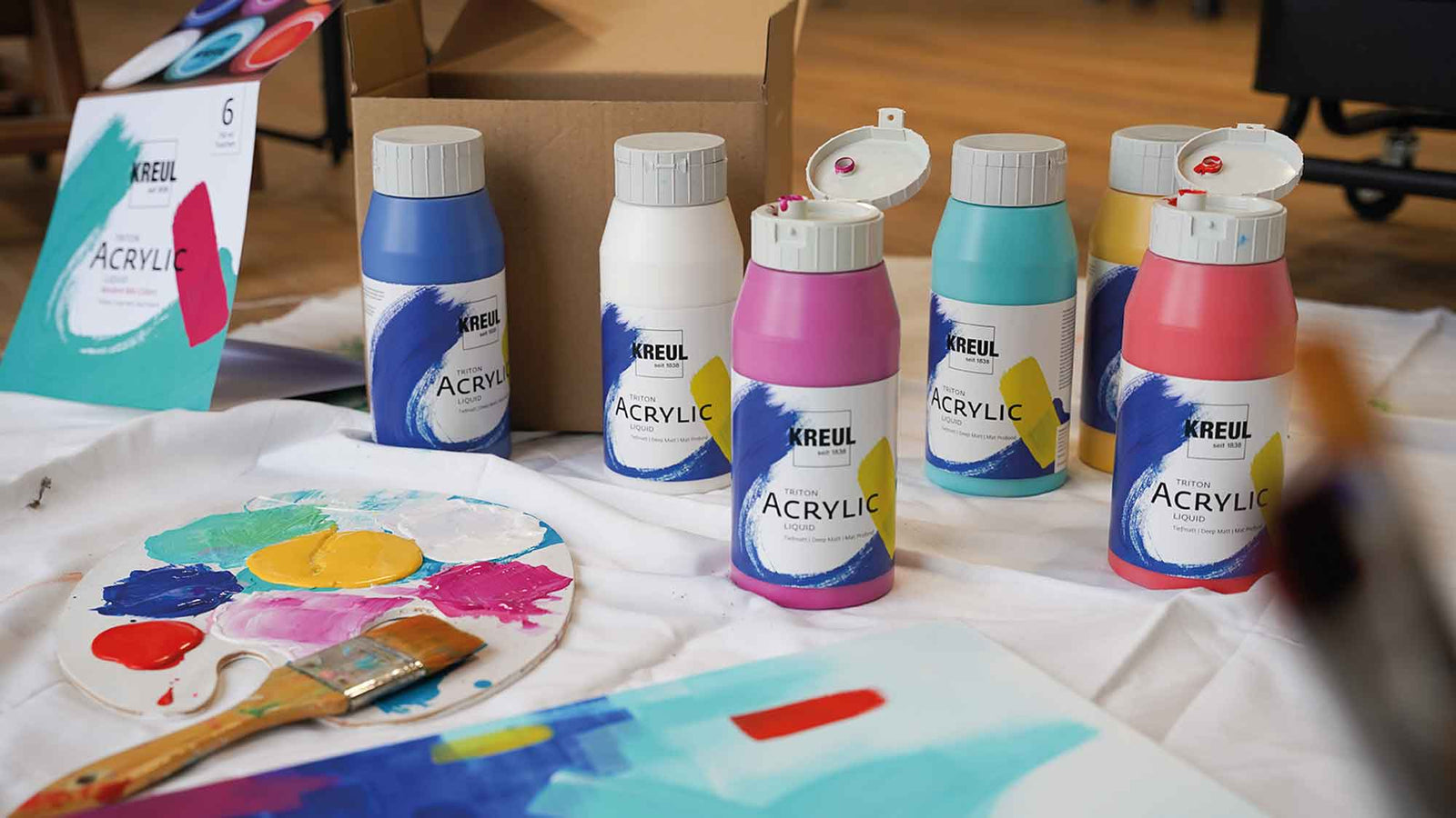 KREUL Triton Modern Mix set akrilnih boja za umjetnike, šest boca od 750 ml spremnih za upotrebu.