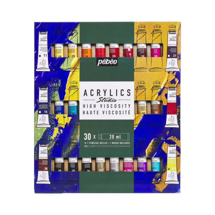 Set Pebeo Studio Acrylics sa 30 akrilnih boja od 20 ml i jednim kistom u kutiji