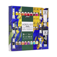 Sve komponente Pebeo Studio Acrylics seta: 32 tube akrilnih boja i jedan kist