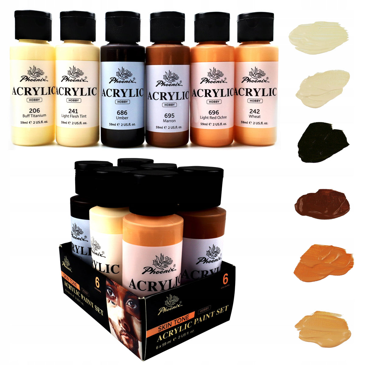 Set akrilnih boja Phoenix tonovi kože 6 x 59 ml