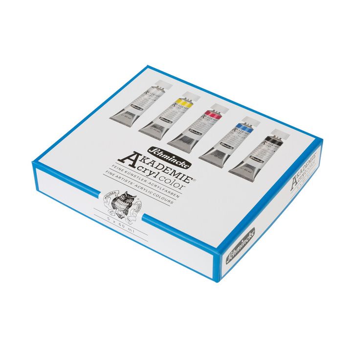 Set od pet Schmincke AKADEMIE akrilnih boja u tubama od 60 ml, profesionalni slikarski pribor.