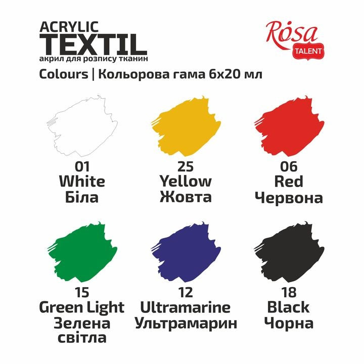 Akrilne boje za tekstil CAT ROSA TALENT raspoređene na stolu