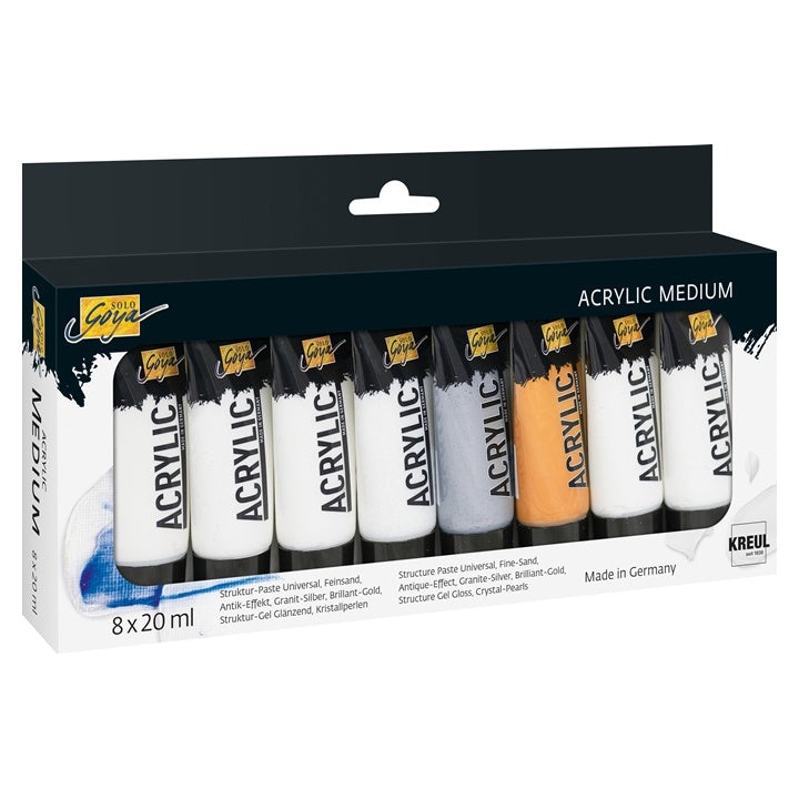 Set od osam SOLO GOYA akrilnih medija u tubama od 20 ml za različite slikarske tehnike.