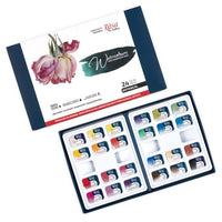 Otvorena kutija seta akvarel boja Botanical sa 24 nijanse, ROSA GALLERY.