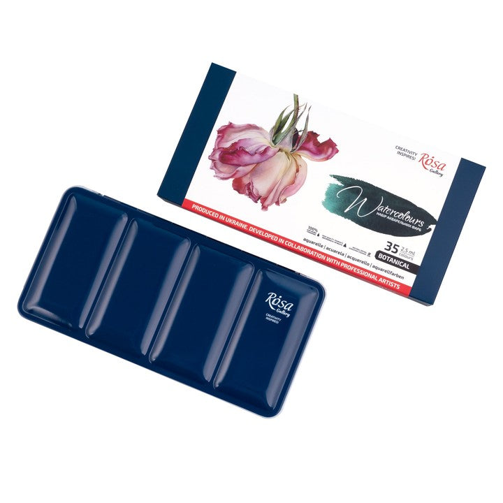 Set akvarel boja "Botanical" ROSA GALLERY, metalna kutija, 35 boja, pune posudice — slika 2