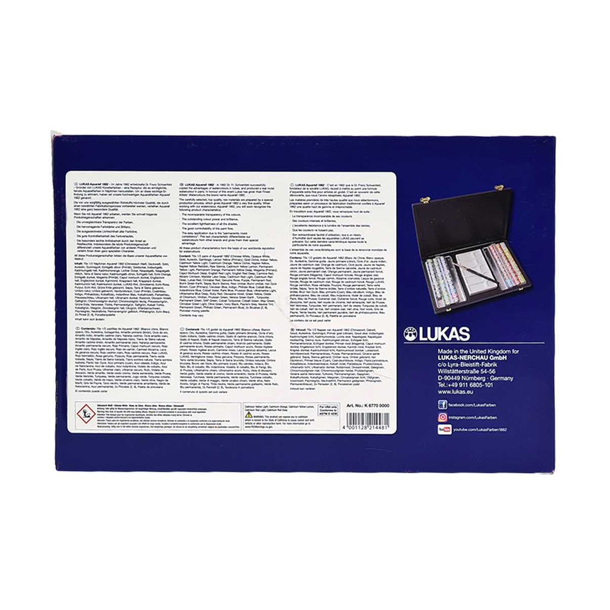 Set akvarel boja LUKAS Aquarell 1862 u kutiji - 70 posudica s priborom