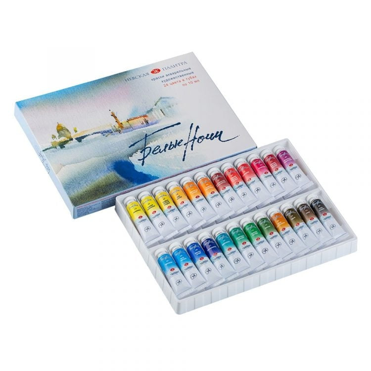 Set akvarel boja White Nights u tubama, 24 komada po 10 ml, profesionalne boje za umjetnike.