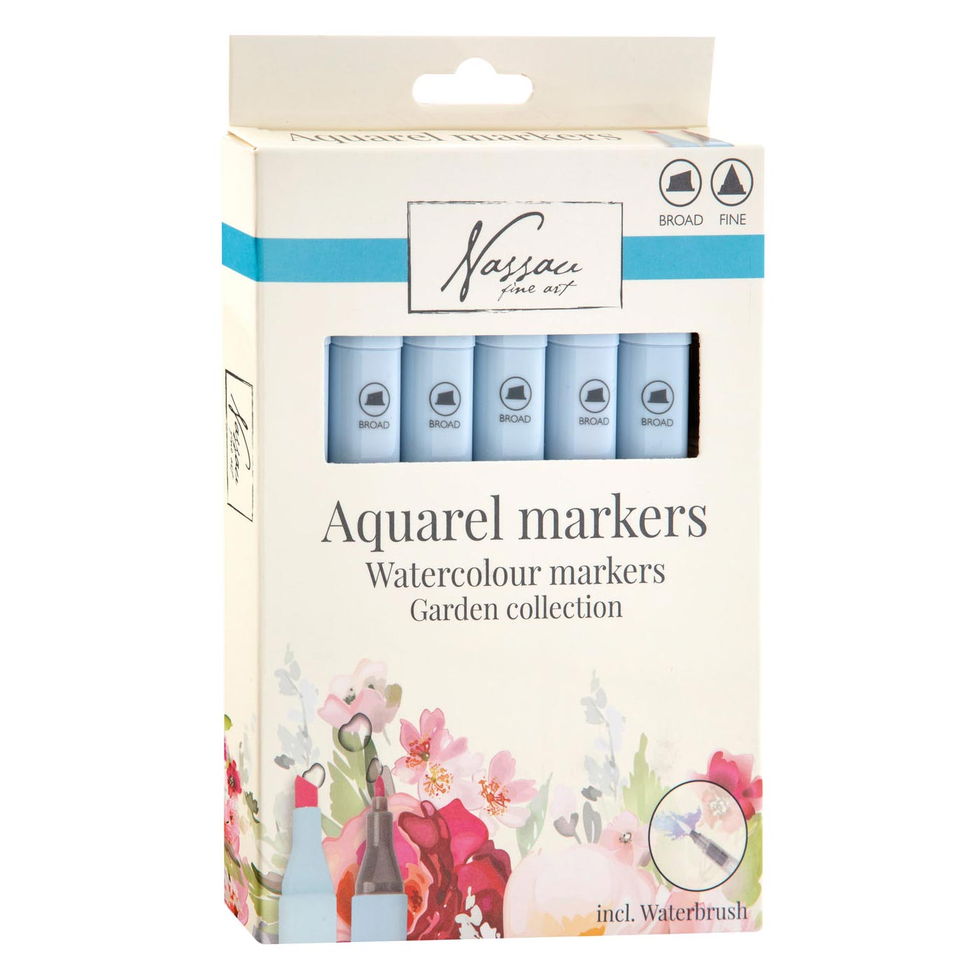 Set od 7 Nassau Garden Collection akvarel flomastera u elegantnom pakovanju za umjetničko crtanje.