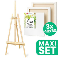 Set ARTMIE ateljejskog stalka i tri ECO slikarska platna dimenzija 40x50 cm za umjetnike.