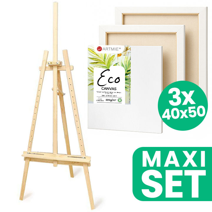 Set ARTMIE ateljejskog stalka i tri ECO slikarska platna dimenzija 40x50 cm za umjetnike.