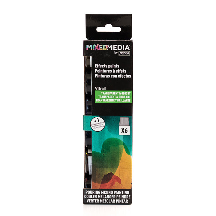 Set od šest Pebeo Vitrail boja za staklo u bočicama od 20 ml za mixed media umjetničke tehnike.