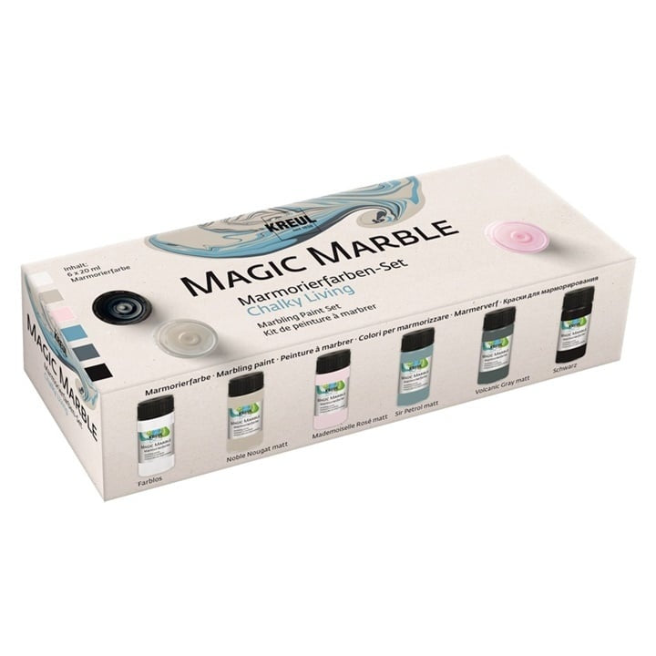 Set od šest Kreul Magic Marble Chalky boja za mramoriranje u bočicama od 20 ml za kreativne umjetničke projekte.